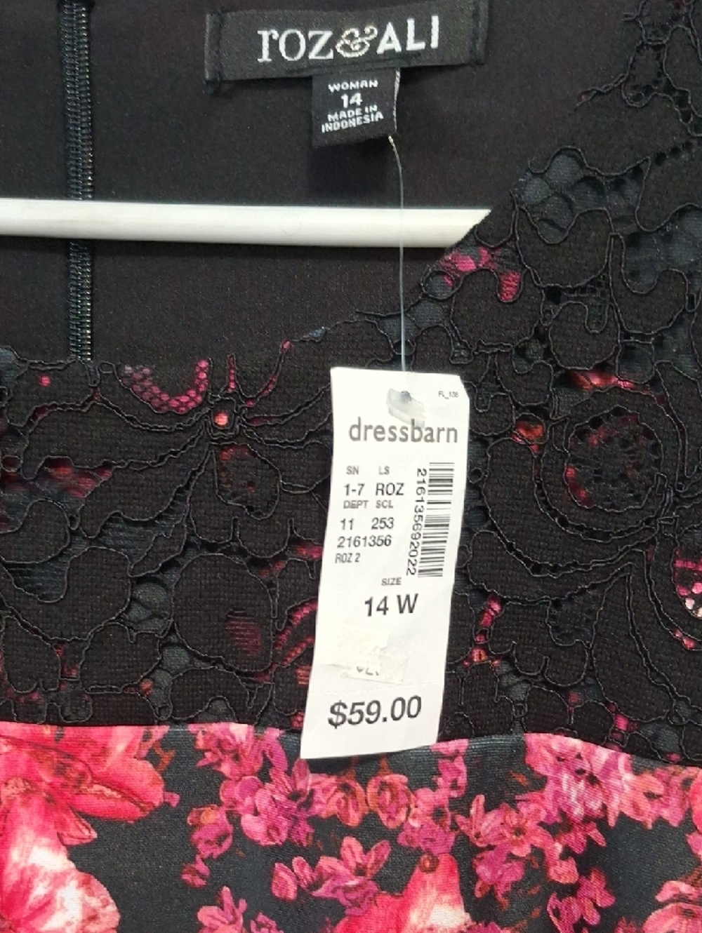 Roz & Ali Black Midi Dress with Pink Floral Pattern Nwt - Picture 5 of 7